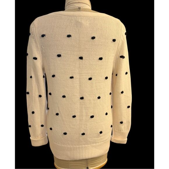 Ann Taylor LOFT Bobble Knit Polka Dot Sweater Boat Neck Cream & Black Large - Picture 8 of 11